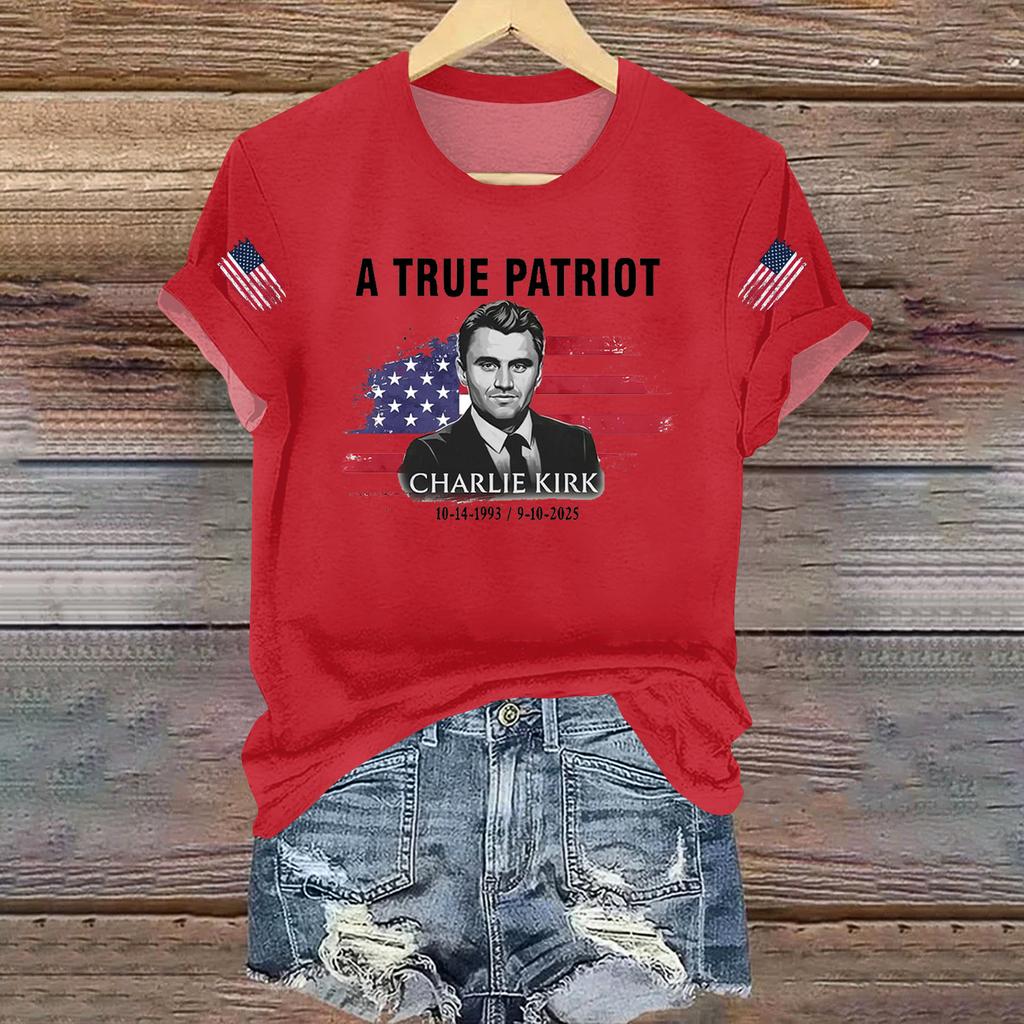 Women's Casual Printed T-shirt Round Neck Pullover Short Sleeve Top