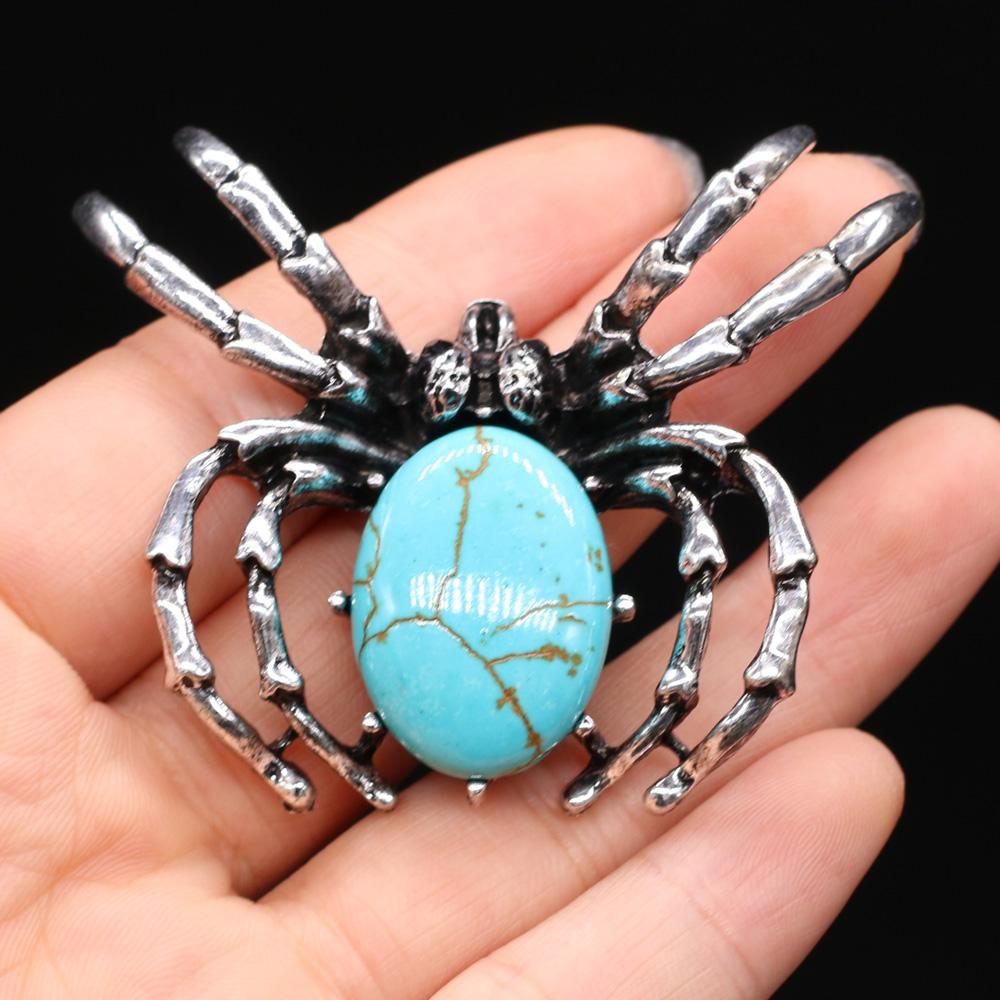Women Brooch Natural Stone Spider-Shaped Pendant For Jewelry Making DIY Necklace Bracelet Clothes Shirts Accessory