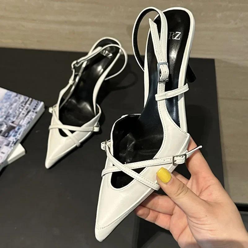 2024 Лето Новые Брендовые Женские Сандалии Модные Острые Носки Неглубокие Туфли Без Застежки Тонкие Высокие Туфли-Лодочки Туфли Новые Женские