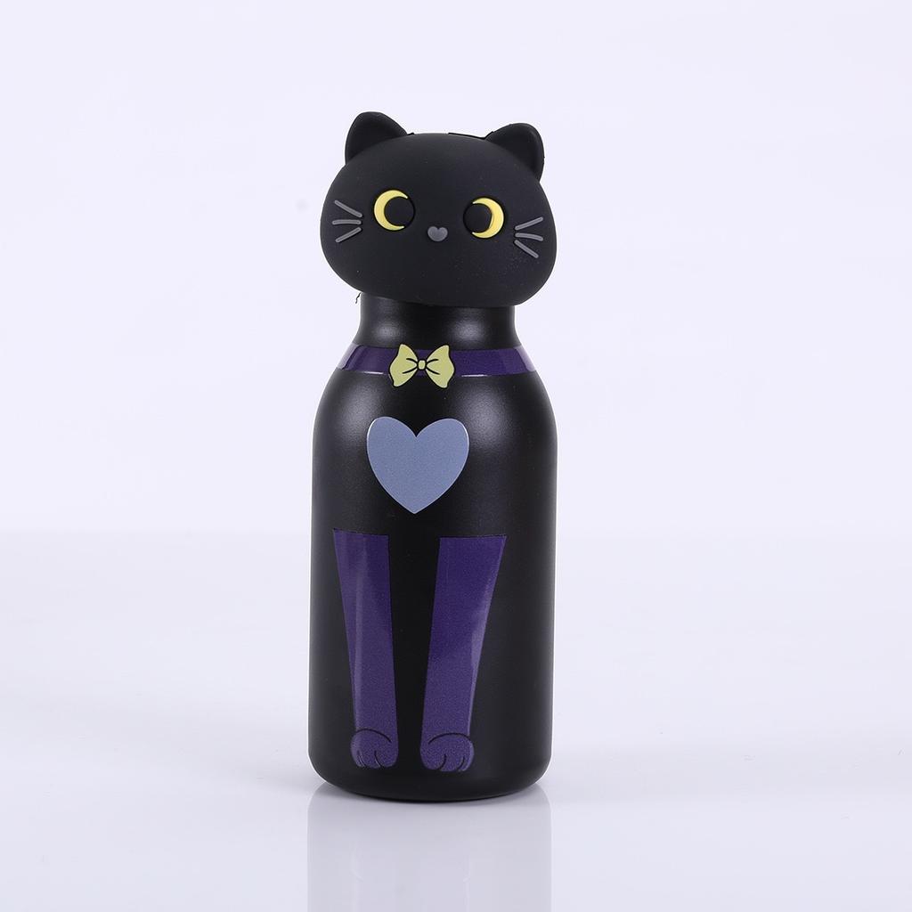 Insulated Stainless Steel Water Bottle with Cat Detachable Soft Head Cartoon Cat Shaped Thermos Bottle With Straw For Kids