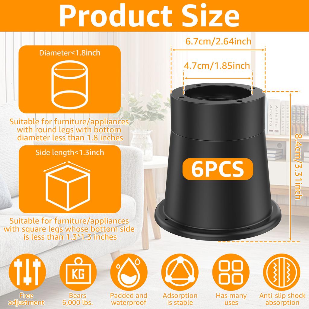 4/6 шт., прочная круглая резиновая подставка для дивана, поддерживающая до 6000 фунтов для дивана, стола, кровати, стула, подставка для нижней ножки