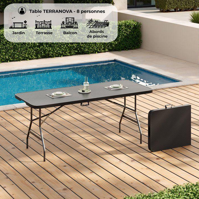 Table de réception pliante - TERRANOVA - Noir - Structure en acier et Plateau en Polyéthylène PEHD - 8 personnes - 180x74xH73,5 cm