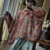Women Vintage Print Floral Shirts Tops Stand Bat Sleeve Button Tops Spring Chinese Style Women Blouses