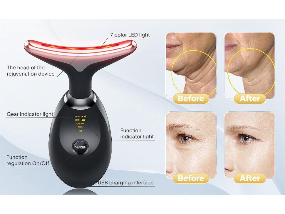Трансграничный 7-цветный массажер для морщин на шее и вибрационный косметический прибор
