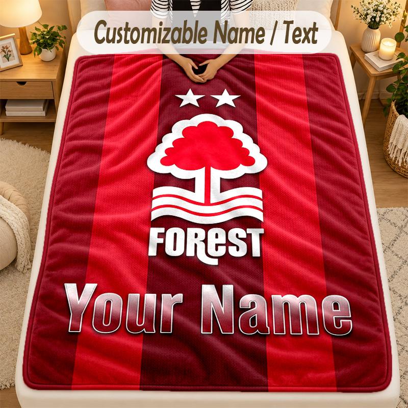 Flannel BlanketNottingham Forest FC Custom Name Text Personalized Soft Warm Throw Blanket Home Decor Gift