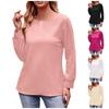 Women's Casual Fashion Solid Color Round Neck Pullover Commuting Double Line T-shirt Long Sleeve Top