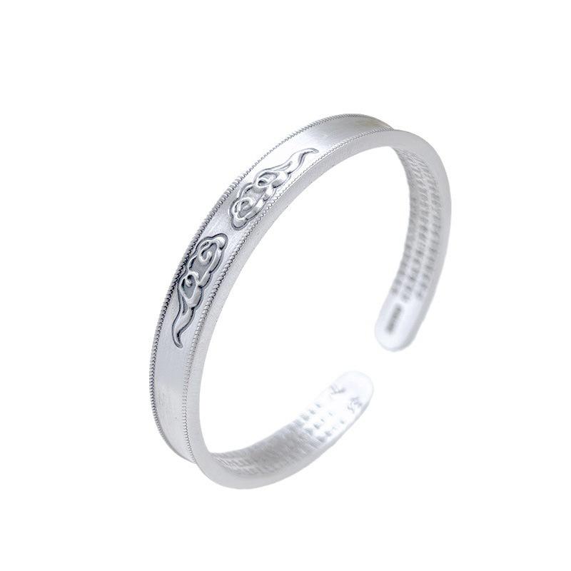 Zuyin 999.9 Xiangyun Heart Sutra Bottom Peace Bracelet Ethnic Retro Chinese Style Solid Open Engraved Lettering for Mom