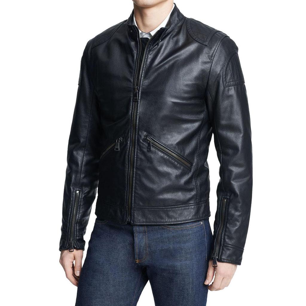 SKINOUTFIT Men's Genuine Lambskin Black Leather Jacket Stylish Motorcycle Bomber Biker Outerwear MJ 123