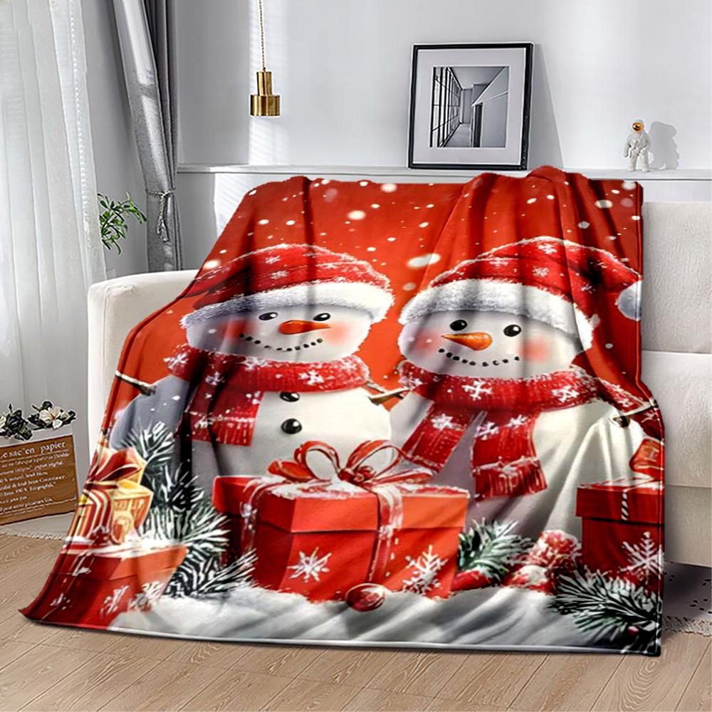 Christmas Snowman And Bear Flannel Blanket,Lightweight,Office Blanket,Sofa Blanket,Comfortable Blanket