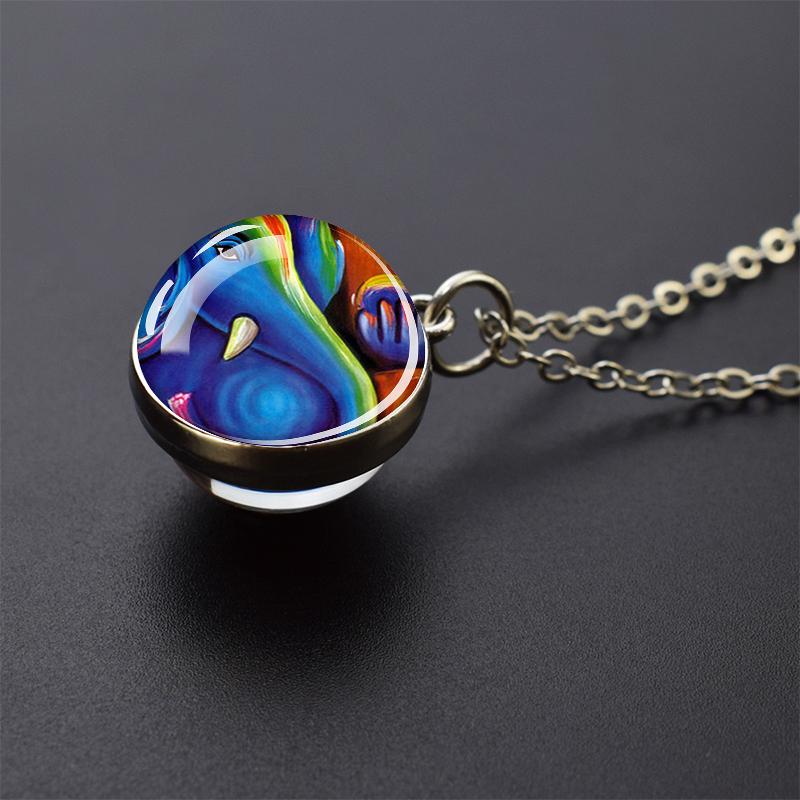 Новый Слон Бог Ганеша ожерелье индуизм буддизм художественные украшения двухсторонний стеклянный шар кулон ожерелье религиозные аксессуары