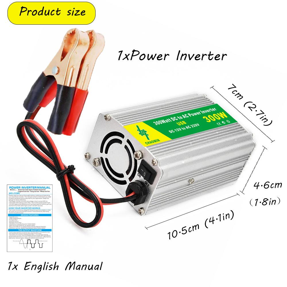 Солнечный инвертор 12 В в 220 В, 250 Вт/300 Вт модифицированный волновой преобразователь с USB/зажимом для аккумулятора