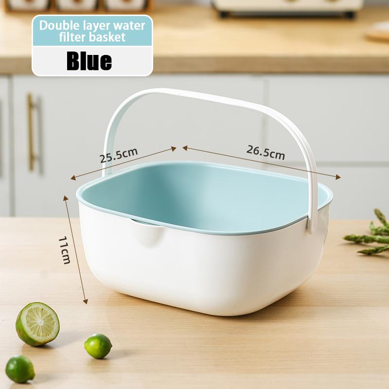 Handheld Double-layer Drainage Basket, Fruit and Vegetable Basket, Kitchen Storage Basket, Household Fruit Basket.