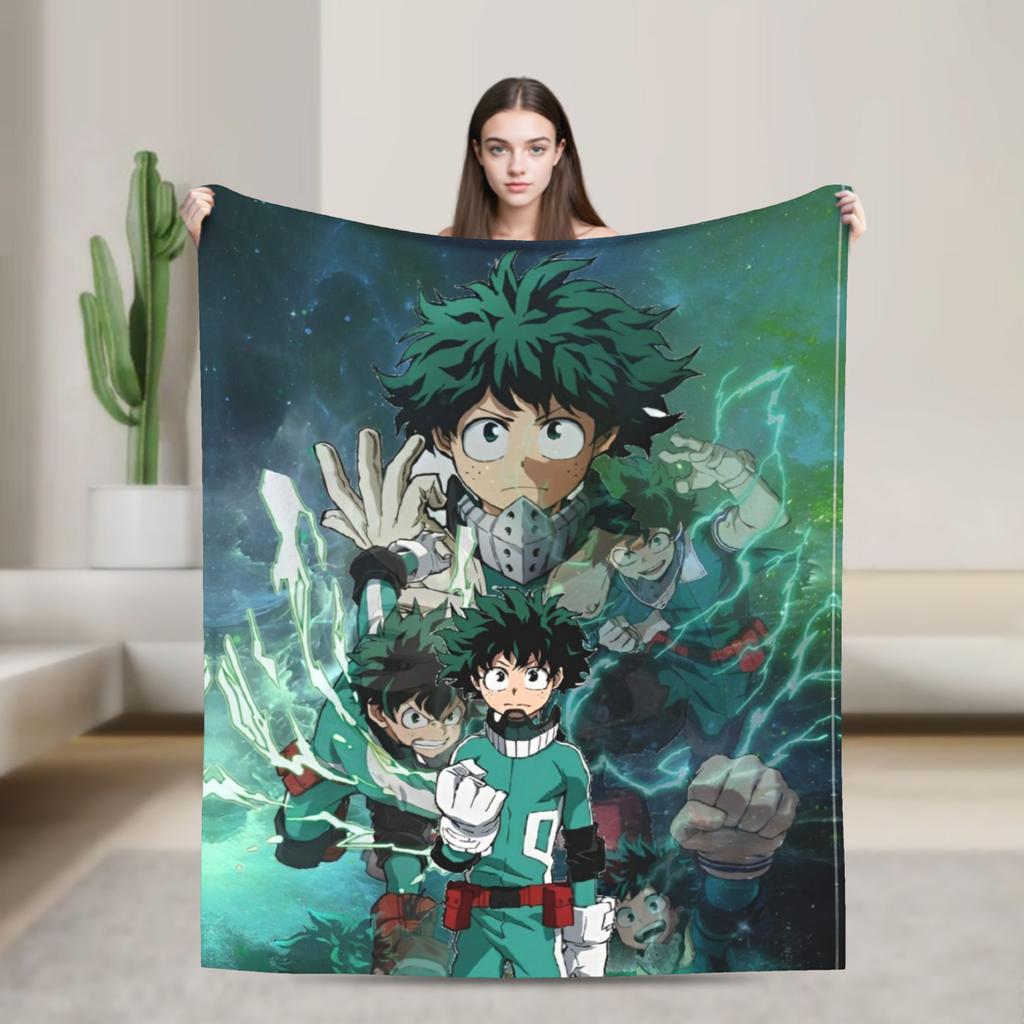 My Hero Academia Deku Izuku Knitted Blanket Coral Fleece Plush Super Warm Throw Blankets for Airplane Travel Bed Rug