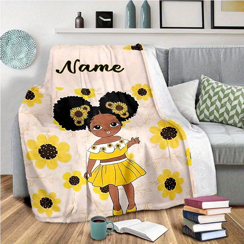Girl And Sunflower Customize Your Name Blanket Used For Chair Office Sofa Bed Camping Soft And Warm Giving Friends And Relatives Birthday Graduation