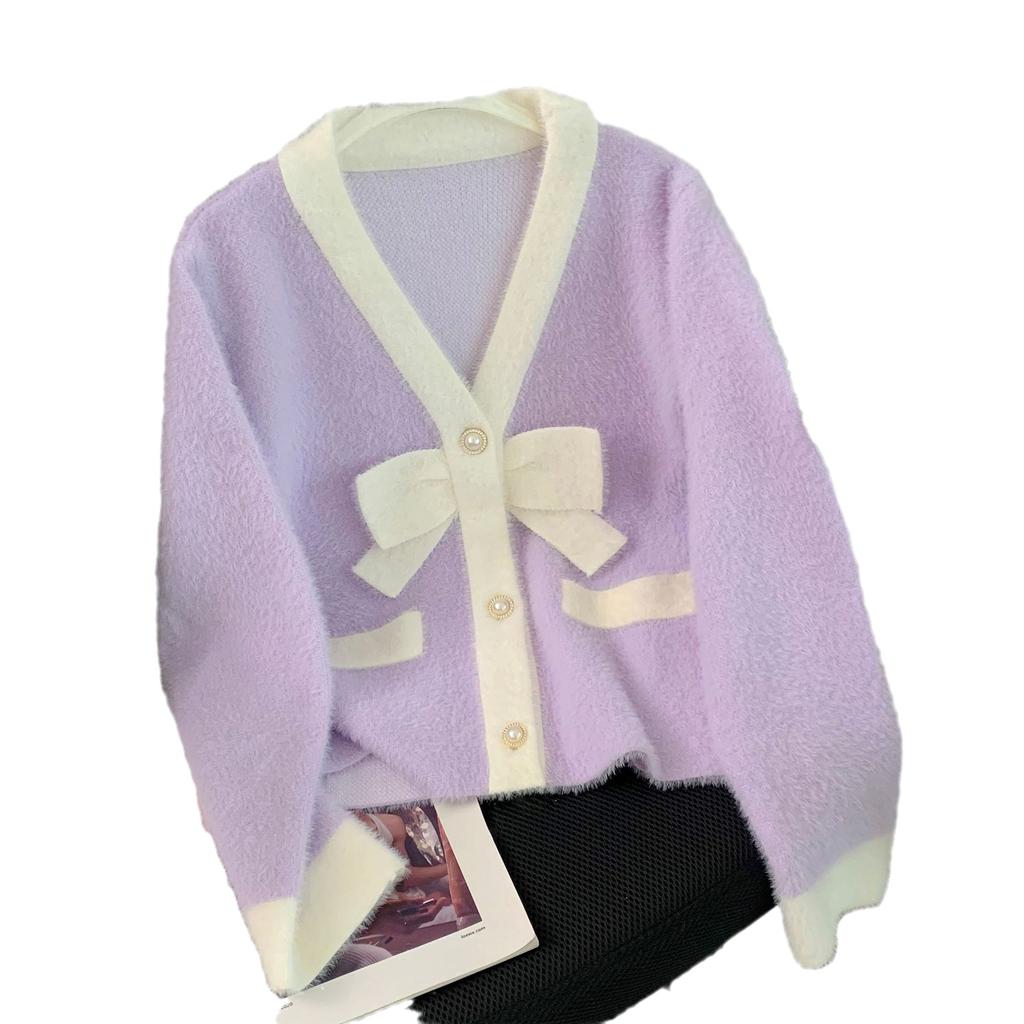 Осенне-зимний женский свитер из искусственного норкового бархата с v-образным вырезом, маленький вязаный кардиган в парфюмерном стиле, короткая куртка