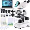 Herwicm Compound Binocular Microscope with 40X-2000X Super Magnification, 10X25X Wide-Angle Eyepieces with LED Light Source, Stereo Microscope with