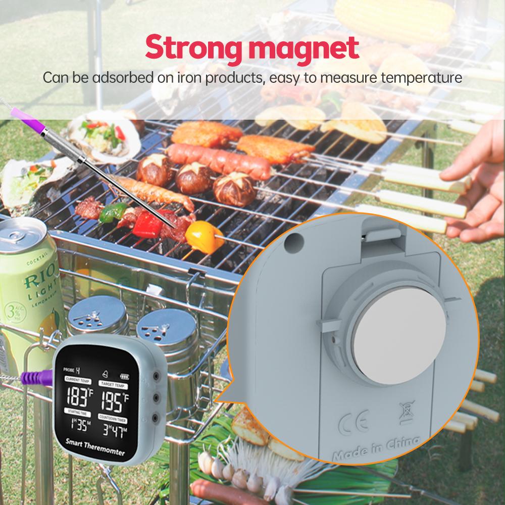 Беспроводной термометр для мяса, ЖК-цифровой термометр для гриля с сигнализацией, 6 магнитных зондов, 164 фута BT