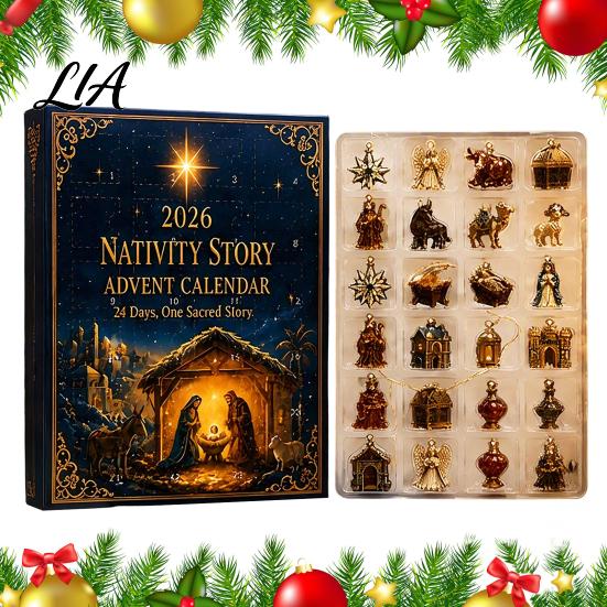 Christmas Advent Calendar 2026 Nativity Story Calendar, 24 Days Countdown Birth of Jesus Ornaments with 2D Acrylic Religious Keepsake for Christian