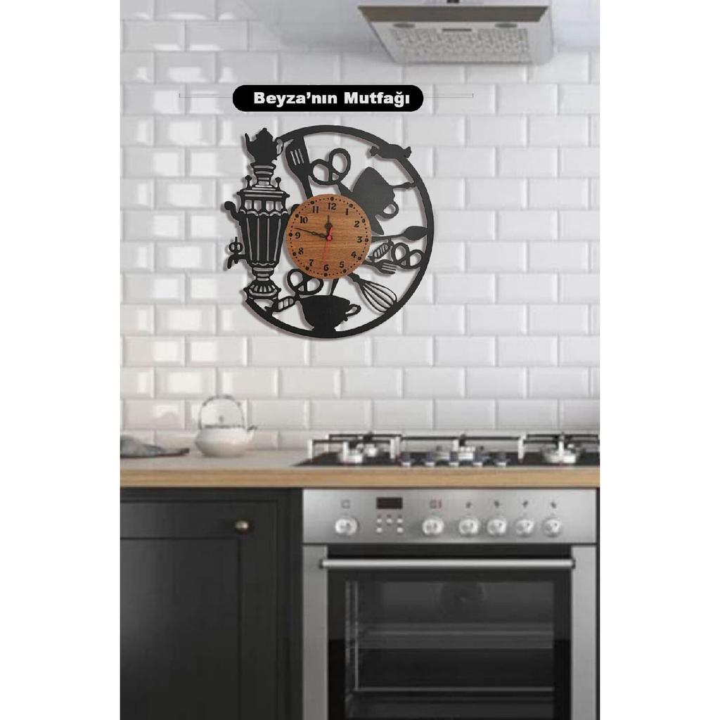 Cafe Wall Clock Samovar Kitchen Clock - Personalized Writable Wooden Wall Clock 40cm