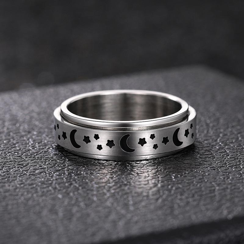 Ring, Rotatable Ring For Men And Women, Neutral Star And Moon Style