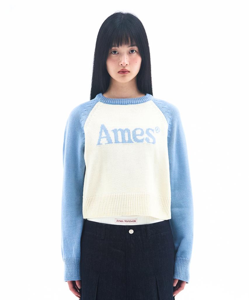 AMES-WORLDWIDE Базовый реглан-свитер вязаный светло-голубой