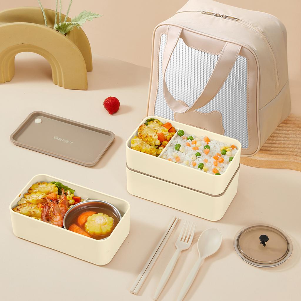 WORTHBUY Portable Divided Plastic Bento Lunch Box With Lid Microwave Heatable Stackable Sealed Lunch Contianer For Students Kids