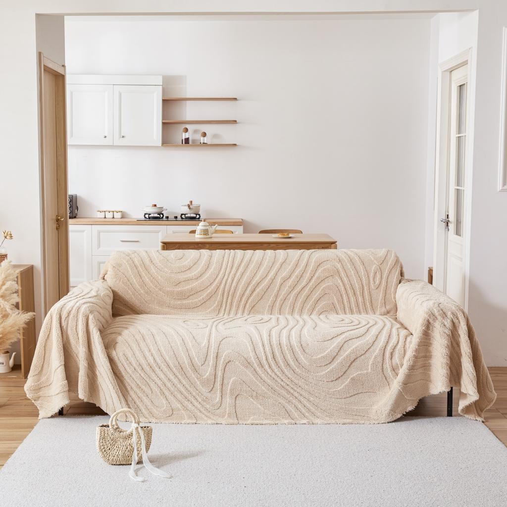 Thicken Tuffed Fleece Geometric Lines Jacquard Warm Sofa Towel Universal Fluffy Blanket for Living Room Couch Bedding Room