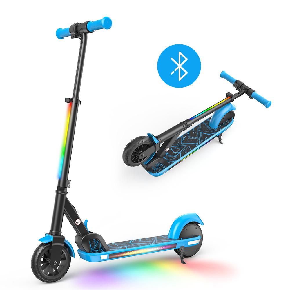 iScooter K4 Kids Electric Scooter, 150W, 21.6V 2.6Ah, 6" Solid Tires, 9KM Range, 16KM/H, 3 Speeds, Bluetooth Music, Foldable