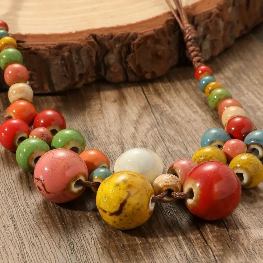Colorful Ceramic Beaded Necklace Handmade Long Bead Chain Necklace Creative Gift