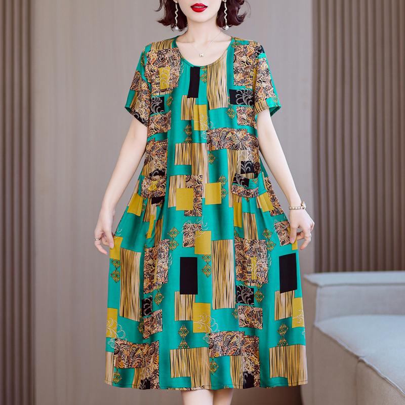 Летнее женское платье больших размеров, винтажное женское свободное платье с коротким рукавом и принтом, повседневные платья с цветочным принтом