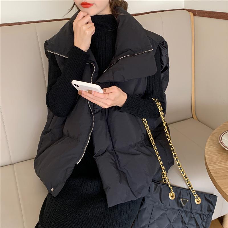 Осенне-зимняя женская однотонная короткая свободная утепленная студенческая жилетка без рукавов с воротником-стойкой, женская куртка