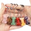 1Pc Reiki Healing Natural Stone Keychain Key Finder Bone Shape Crystal Gemstone Pendant Key Chain for Decor Phones, Bag, Halloween Gifts 20×34 Mm