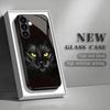 Черный стеклянный чехол для телефона с кошкой, подходящий для Samsung Galaxy S26 S25 S24 S23 S22 S20 FE/Ultra/Plus, противоударная задняя крышка