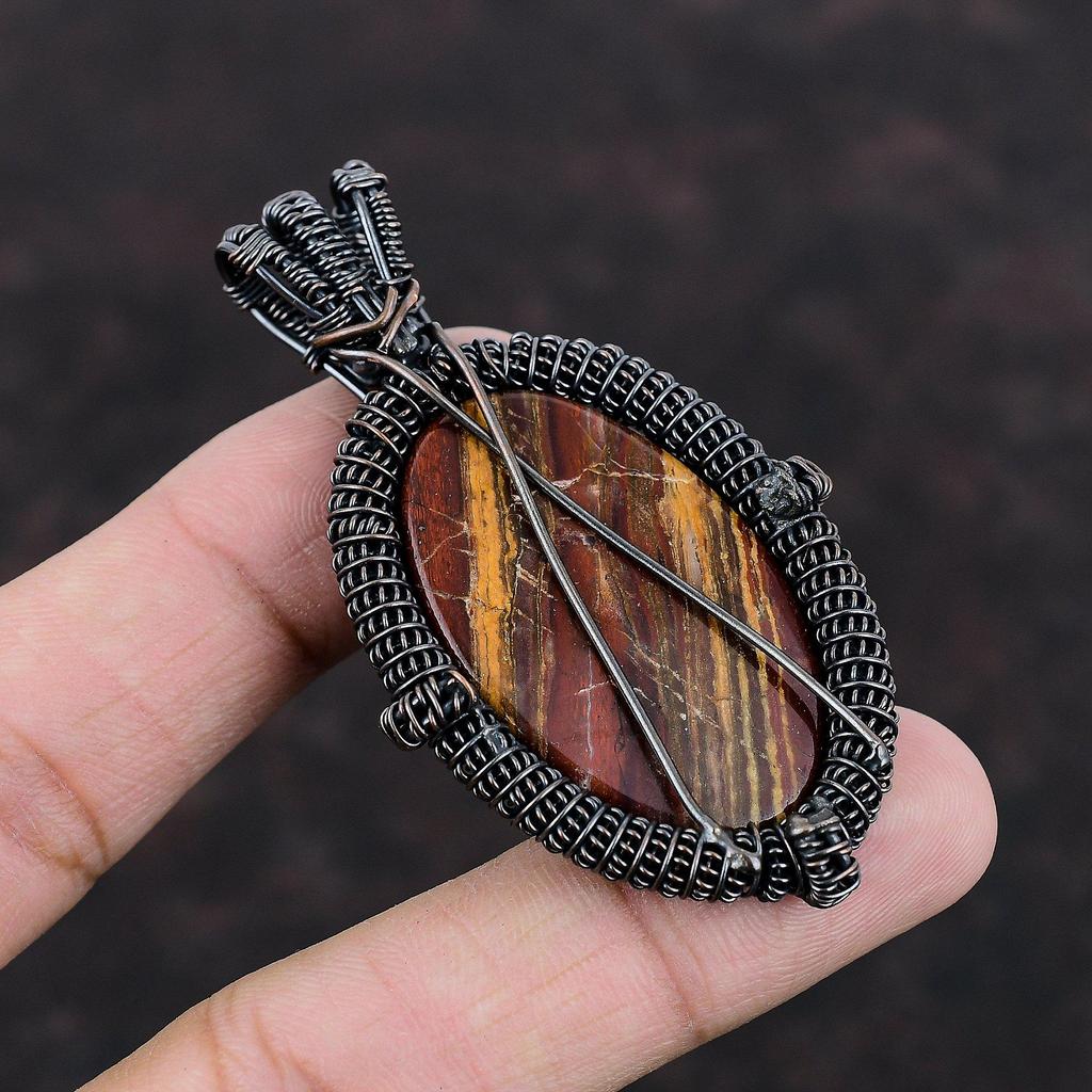 Кулон из красной змеиной яшмы, кулон из медной проволоки, антикварные медные украшения, оригинальный кулон с драгоценными камнями, ювелирные изделия ручной работы из проволоки, подарок для нее