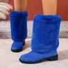 Женские пушистые зимние ботинки широкой полноты, ботильоны до середины икры на платформе, теплые ботинки в европейском стиле для женщин