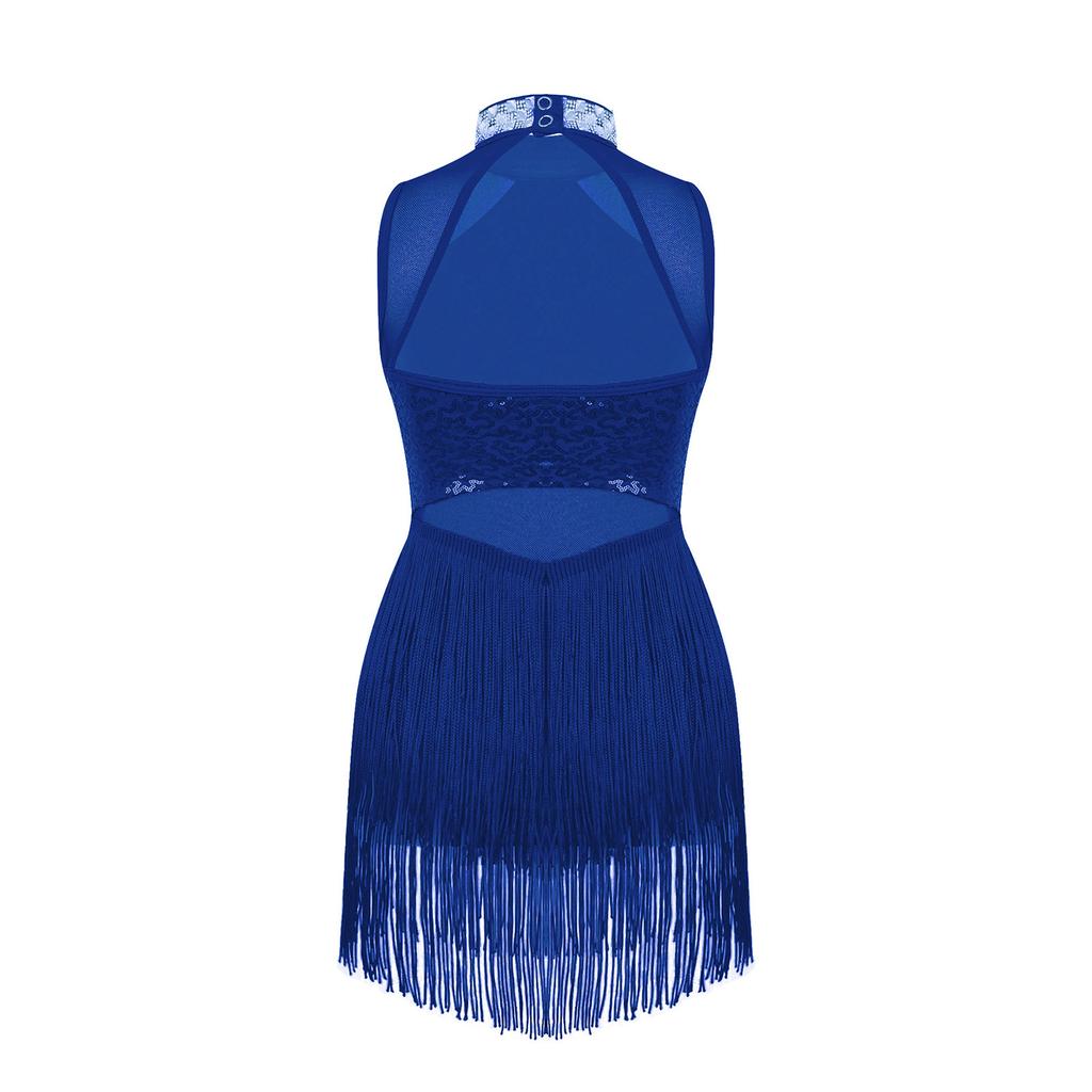 Платье для джазовых танцев с блестящими стразами и блестками для девочек, прозрачное сетчатое балетное трико с кисточками на подол, платья для выступлений на сцене, танцевальная одежда