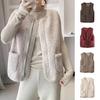 Women Fall Spring Vest Round Neck Thick Fleece Pockets Solid Color Sleeveless Zipper