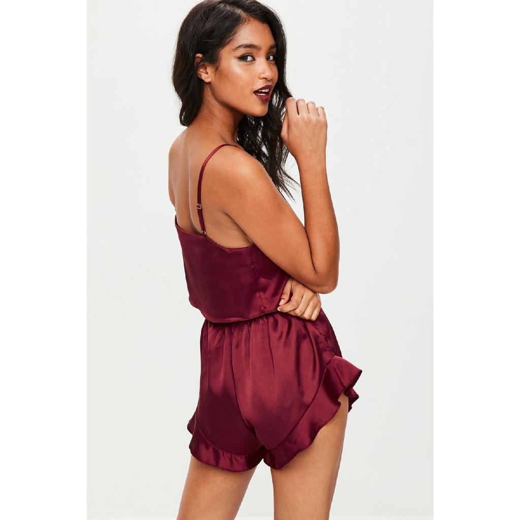 Атласные шорты Пижамный комплект Бордово-красный