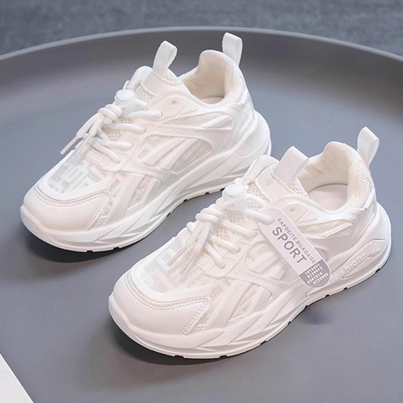 Youth style shoes Girls White Mesh Sneakers Kids Lightweight Breathable Slip-On Running Shoes Fall