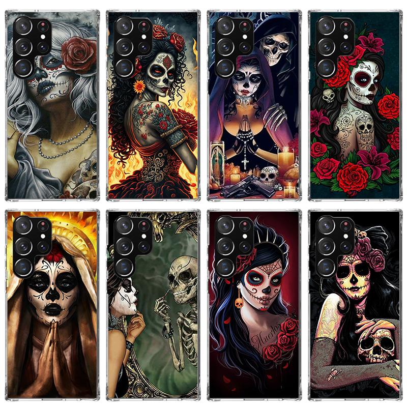 Catrina Beautiful Rose Girl Skull Phone Case For Samsung Galaxy S23 S24 S25 Edge S26 Ultra S22 + S21 Plus S20 FE Cover Silicone