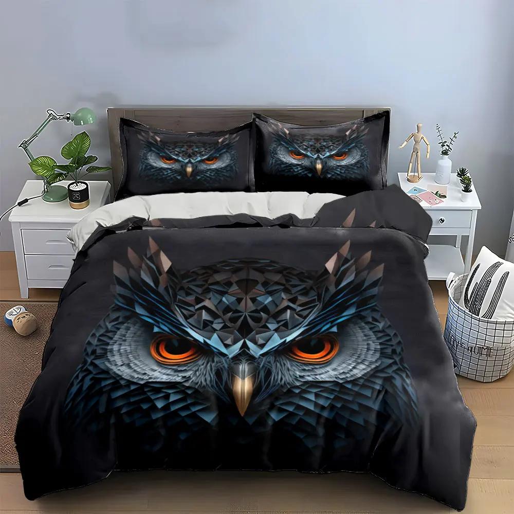 "Geometric Owl Art Decor Set" Multiple sizes kid's and adults' bedroom Exquisite 3PC bedding set, gift