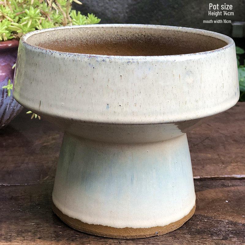 Medium Handmade Ceramic Footed Planter: Breathable, Colored Glaze for Succulents & Green Plants