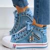 Korean Style Plus Size Women's High-Top Canvas Sneakers - Student Lace-Up Platform with Thick Sole