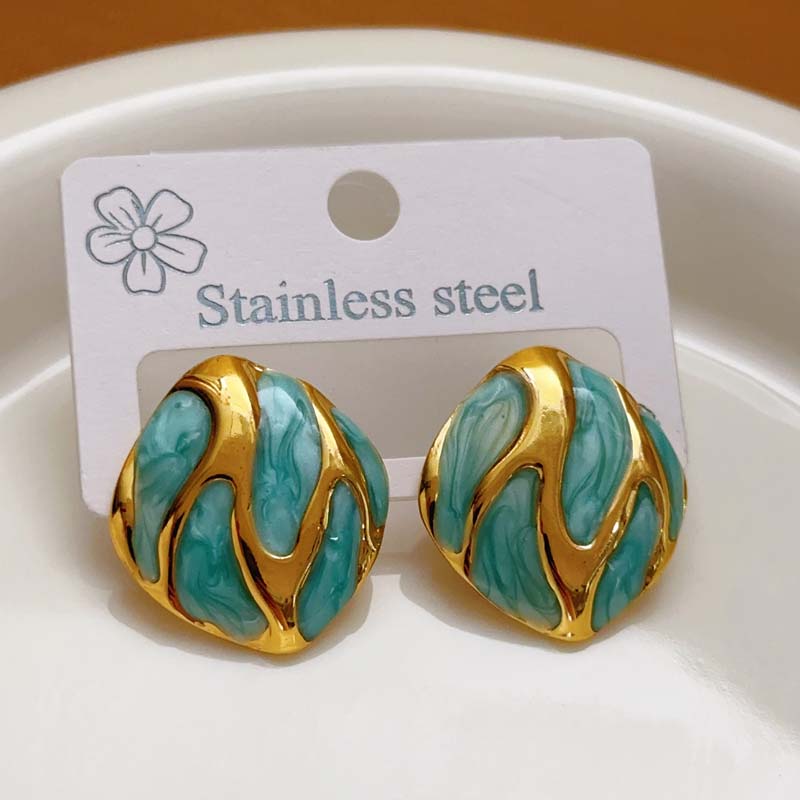 Vintage Colorful Drop Oil Square Stud Earrings for Women Personality Contrasting Colors Irregular Earrings Fashion Party Zircon