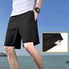 Men Sport Shorts Solid Color Straight Elastic Waist Casual Daily Wear Zipper Pockets Retro Thin Above Knee Length Summer Shorts Men Clothes