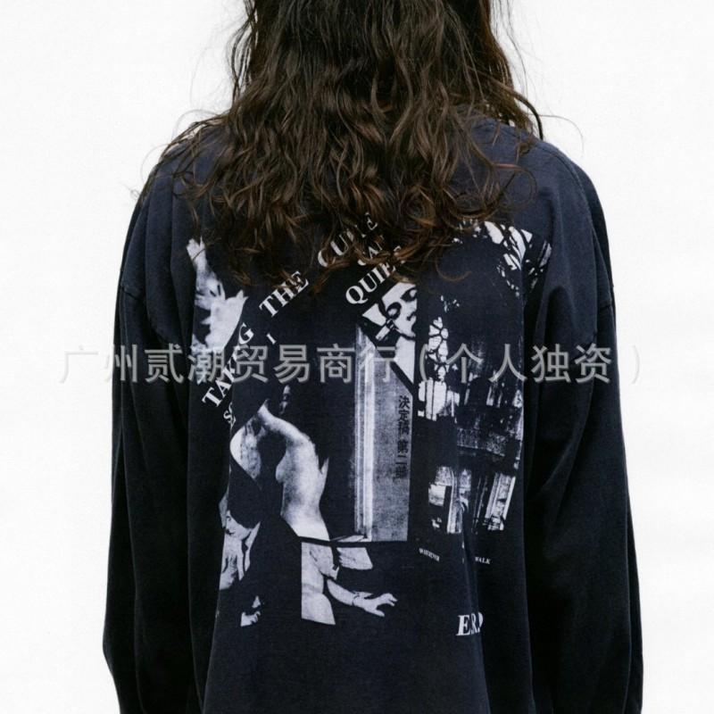 ERD Vintage Washed Cotton Long Sleeve T-Shirt Men Loose Fit Street Style Letter Print