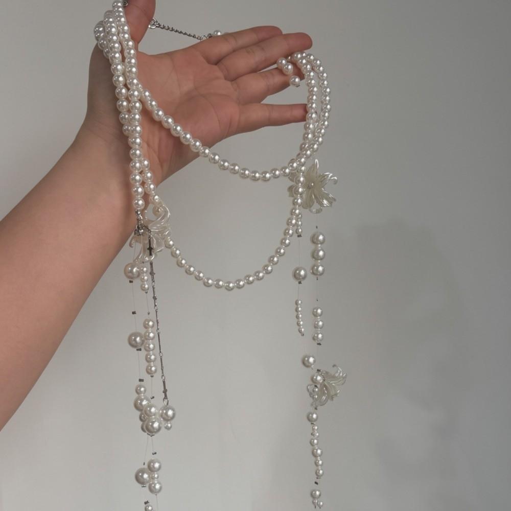 Faux Pearl Lilium Flower Pearl Necklace Balletcore Style Stacked Flower Choker Evening Party