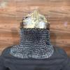 Medieval Viking Helmet Norse Warrior Armor Helmet with Chainmail  18 Gauge Steel  Brass, Polished Finish
