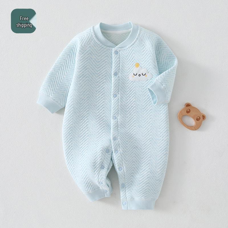 Three-Layer Quilted Baby Romper: Thickened Autumn/Winter Crawling Suit for Newborns, Boys, and Girls.