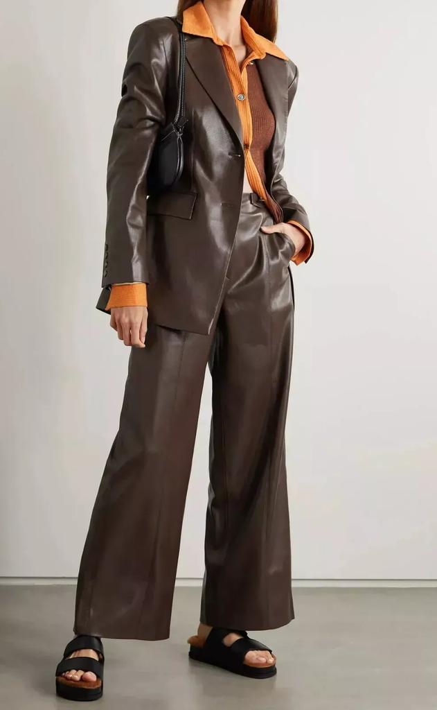 Lambskin Leather Stylish Button Women Brown Party Blazer Classic Real Genuine